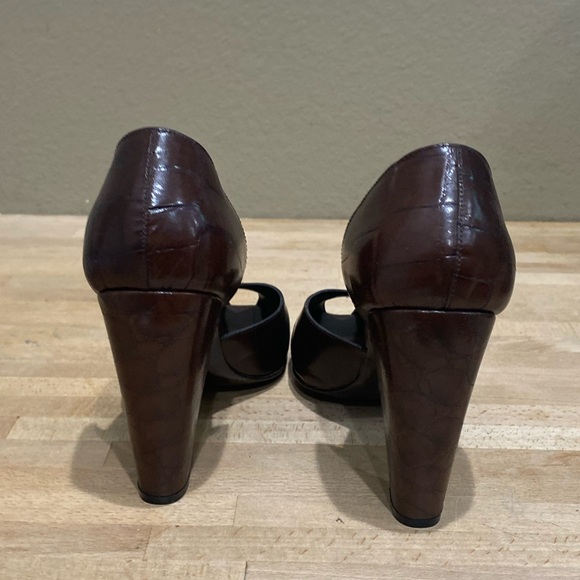 Miu Miu Leather Brown Chunky High Heel 8 Peep Toe Vintage Style Shoes EUR 38 EUC - Picture 5 of 9